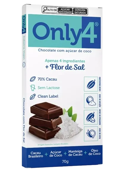 Barra de Chocolate 70% Cacau Flor de Sal Only4 70g