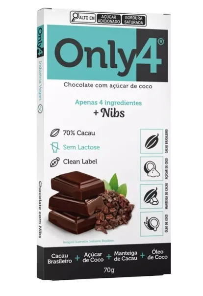 Barra de Chocolate 70% Cacau Nibs Only4 70g
