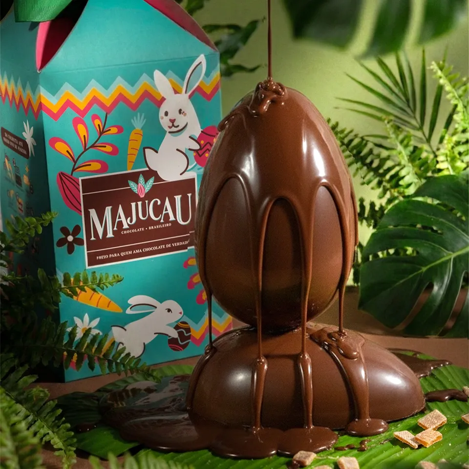 Ovo de Páscoa Vegano Chocolate 50% ao Leite de Aveia com Baru Majucau 250g refrig.