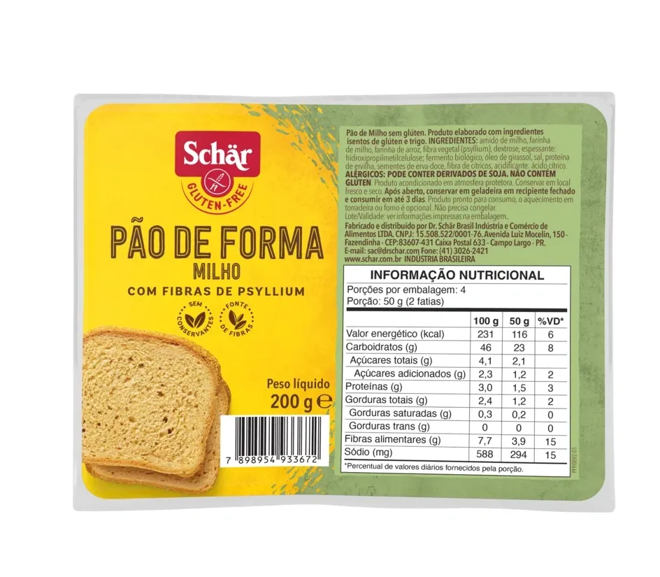 Pão de Forma Milho Sem Gluten Schar 200g