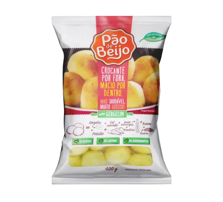 Pão de Queijo Vegano Sabor Gergelim  Pão de Beijo 400g refrig.