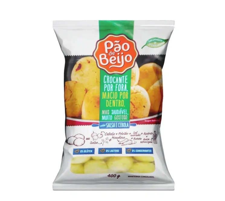 Pão de Queijo Vegano Sabor Salsa e Cebola Pão de Beijo 400g refrig.
