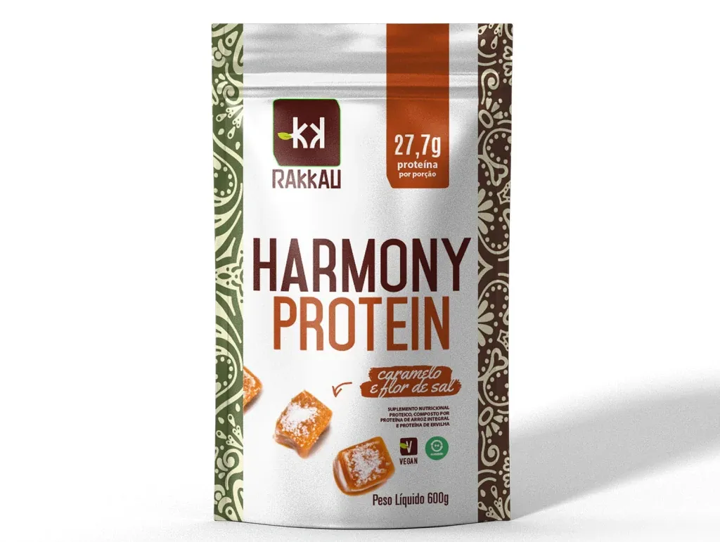 Proteina Arroz e ervilha Sabor Caramelo e Flor de Sal Rakkau Harmony 600g