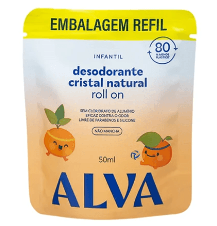 Refil Desodorante Cristal Roll On Infantil laranja Doce Alva 50ml