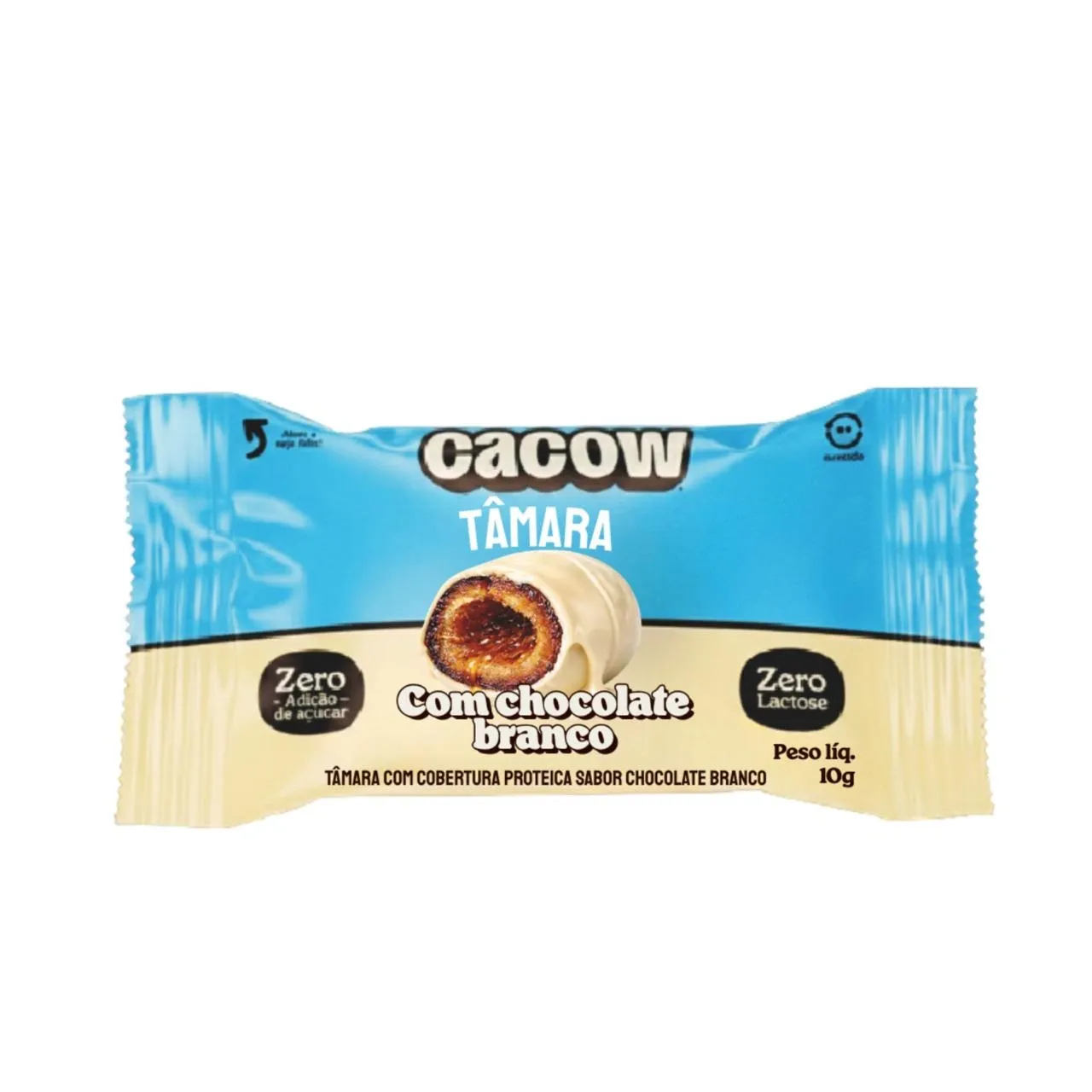 Tâmara com Cobertura Proteica Sabor Chocolate Branco Cacow 10g