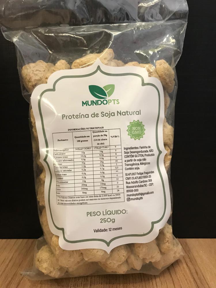 Proteina de Soja Grauda Natural nao transgenica Mundo PTS 250g