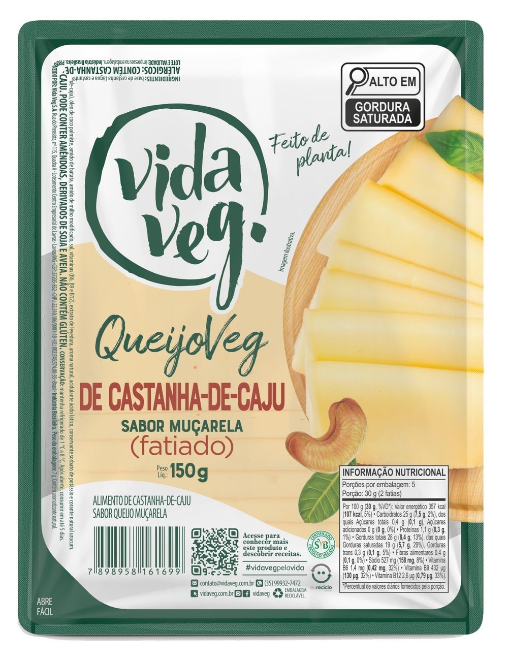 Queijo Mussarela Vegano Fatiado De Castanha De Caju Vida Veg 150g refrig.