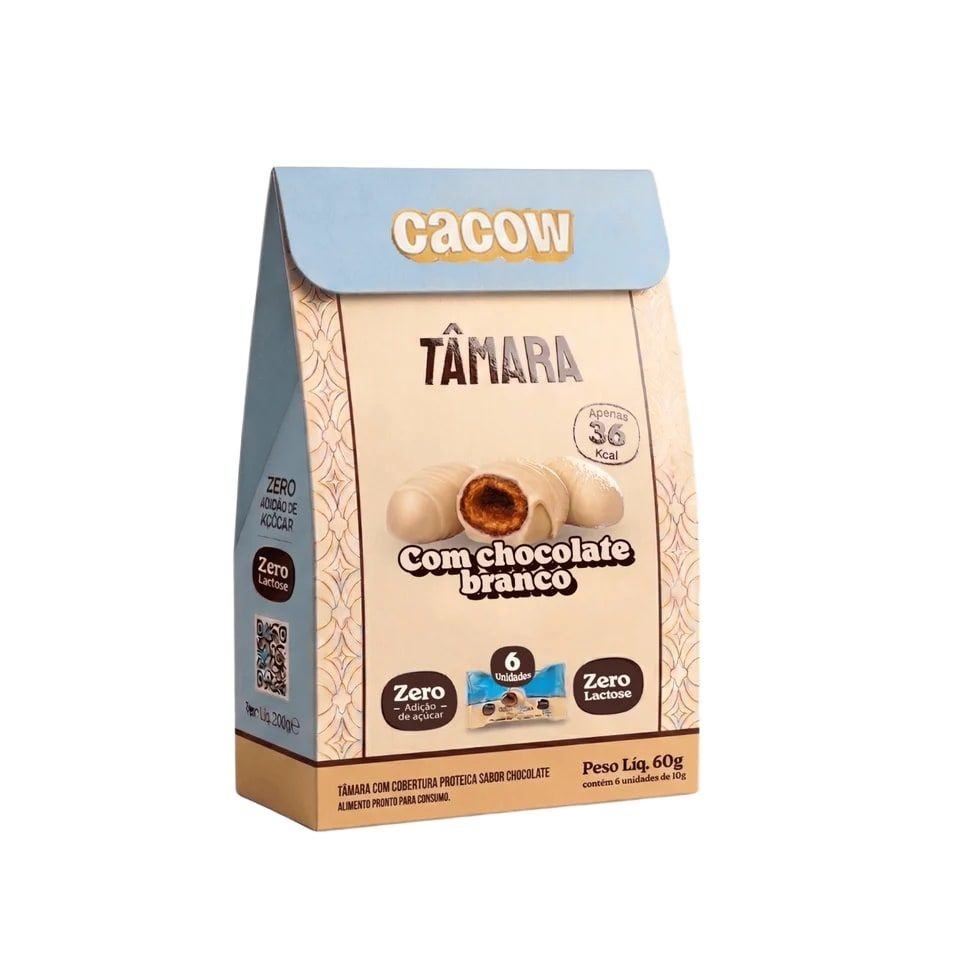 Tâmara com Cobertura Proteica Sabor Chocolate Branco Cacow 60g
