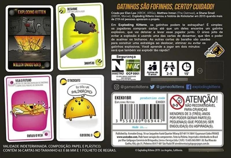 Galápagos Jogos Exploding Kittens, Cartas de 2-5 jogadores com o menor  preço - Compra Fácil