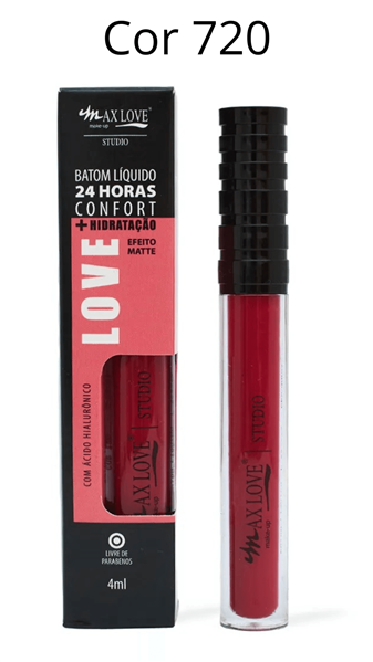 Batom Líquido 24 Horas Confort Hidratação Max Love 4ml (716-721