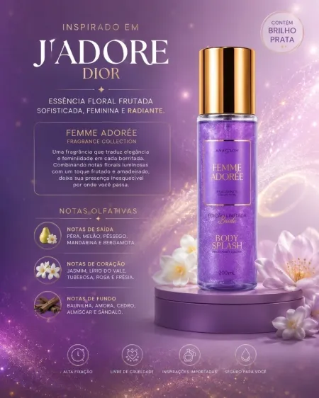 Body Splash Femme Adorée Com Brilho - Ana Glow 200ml