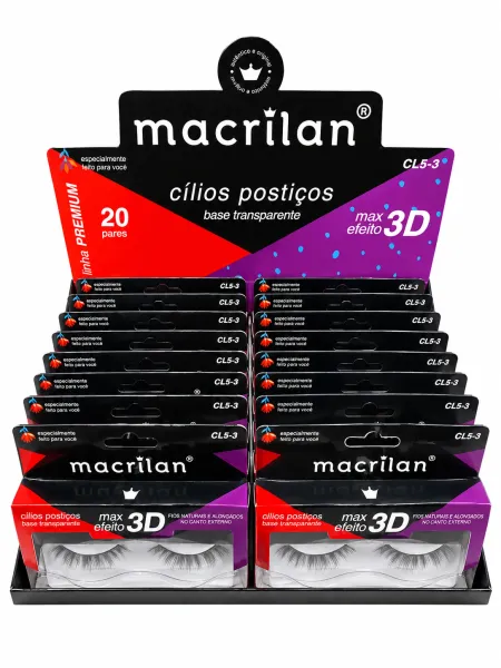 Cílios Postiços Max Efeito 3D REF: CL5-3 Box C/20Unid- Macrilan