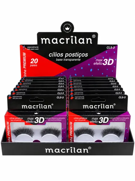 Cílios Postiços Max Efeito 3D REF: CL5-3 Box C/20Unid- Macrilan