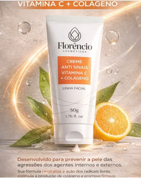 Creme Facial Antissinais Vitamina C + Colágeno - Florêncio 50g