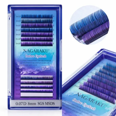 Extensão de Cílios Nagaraku Ombre Roxo e Azul 0.07D – 8mm