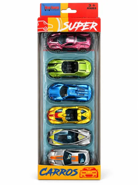 Kit 6 Carros de Corrida De Plástico- Super Rodas
