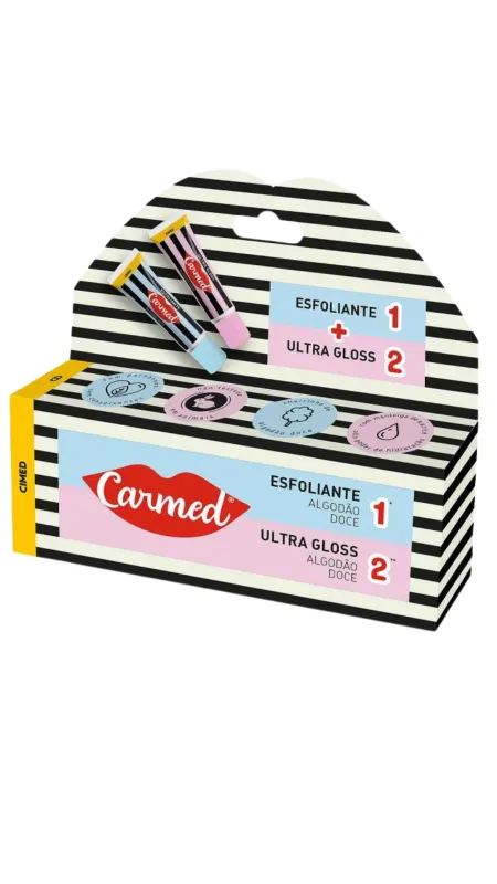 Kit Carmed SOS Hidratante Labial Algodão Doce Esfoliante 10g + Ultra Gloss 10g