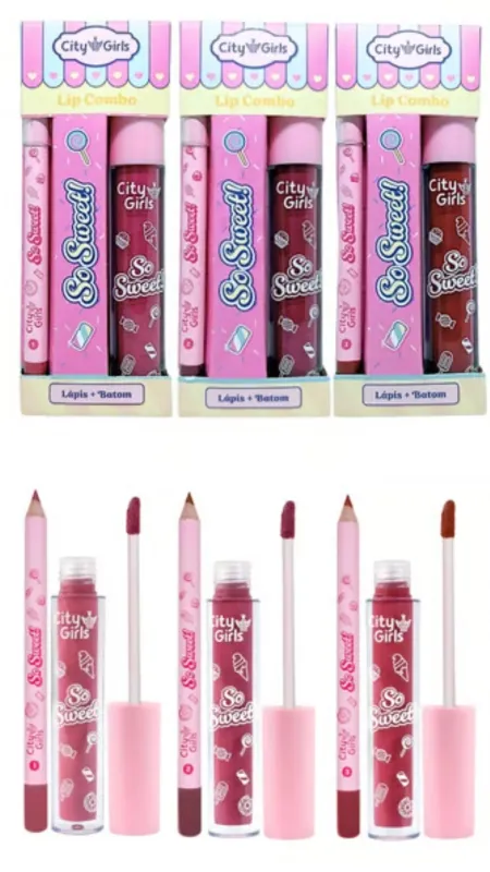 Kit Lip Combo So Sweet Batom Líquido e Lápis Labial City Girls