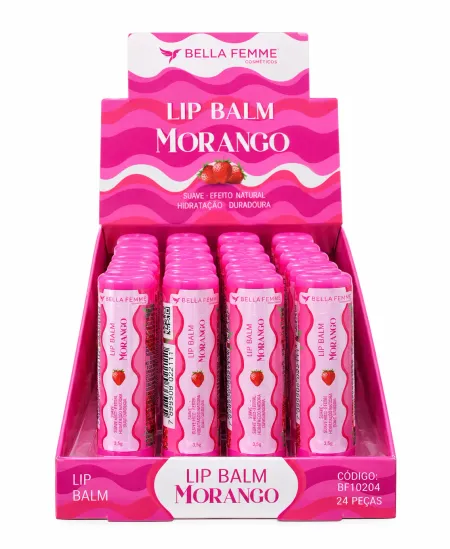 Lip Balm Morango Box C/24Unid - Bella Femme