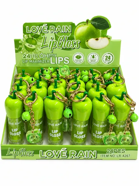 Lip Gloss Maça Verde Com Chaveiro- Love Rain