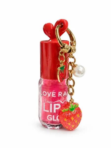 Lip Gloss Straberry Com Chaveiro- Love Rain
