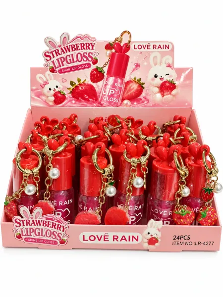 Lip Gloss Straberry Com Chaveiro- Love Rain