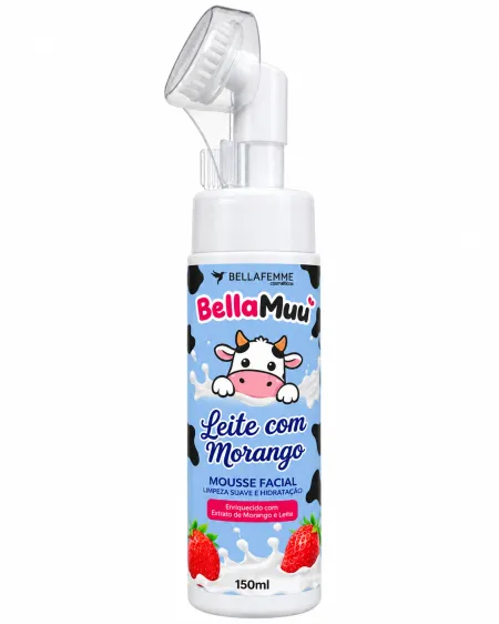 Mousse Facial Leite Com Morango Bella Muu- Bella Femme 150ml