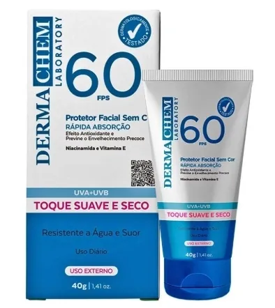 Protetor Solar Facial Sem Cor FPS 60 - Dermachem Laboratory 40g