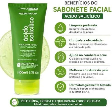 Sabonete Ácido Salicílico Pele Oleosa e Acneica- Dermachem Laboratory 100ml