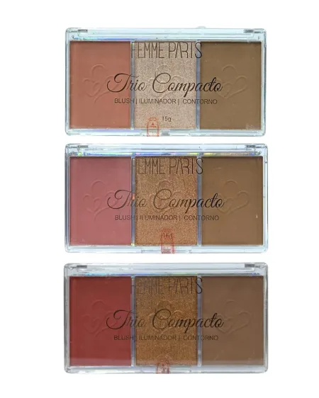 Trio Compacto Blush, Iluminador e Contorno- Femme Paris 15g