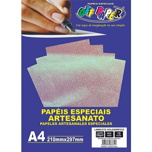 LAMICOTE HOLOGRAFICO ROSE GOLD 250G 10 FLS A4 OFF PAPER : PAPÉIS