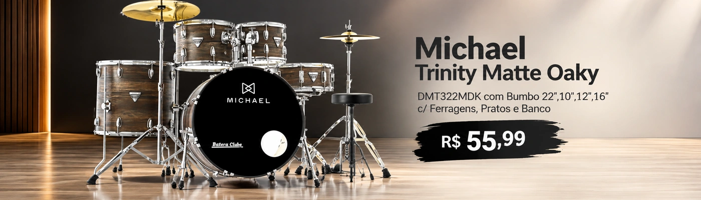 Bateria Michael Trinity Matte Oaky DMT322MDK com Bumbo 22",10",12",16" c/ Ferragens, Pratos e Banco