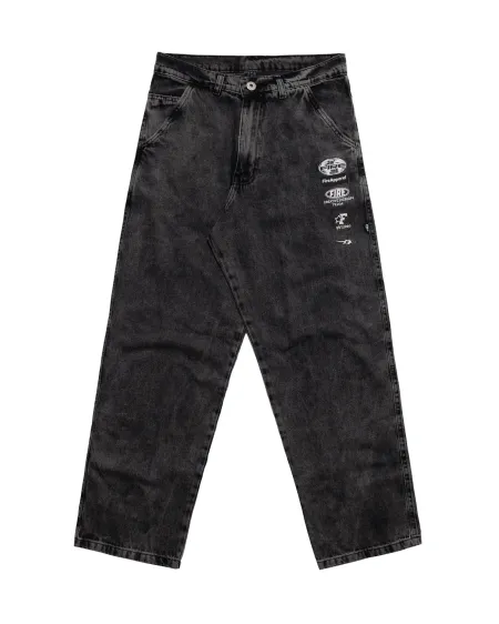 Calça Big Jeans Fire Reta Premium Design Logos (Estonada)
