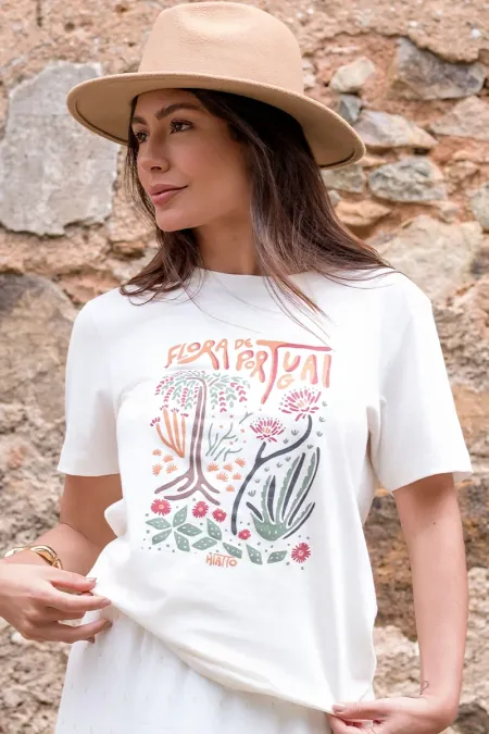 Camiseta branca moda portuga Hiatto feminina