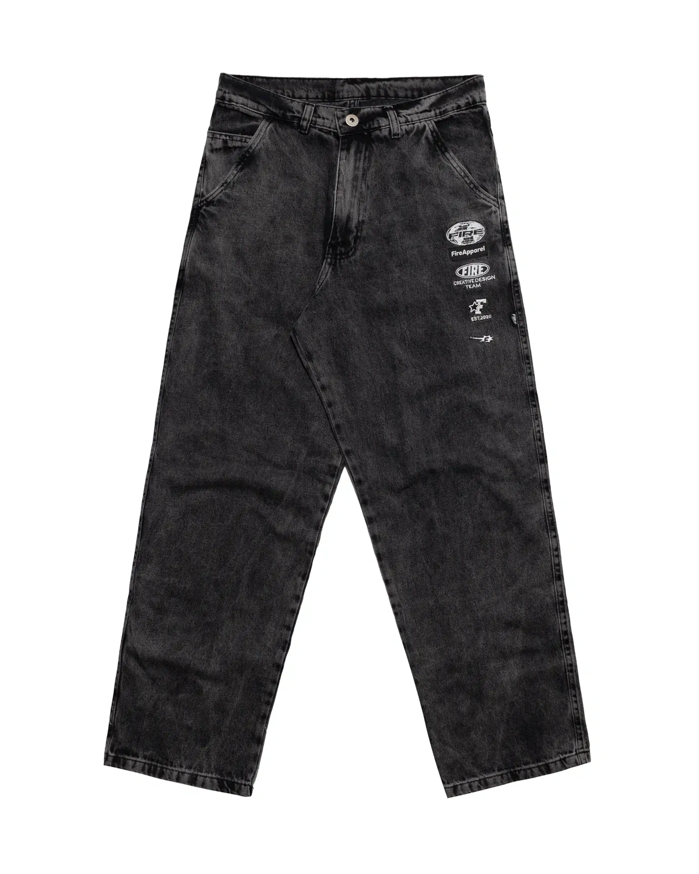 Calça Big Jeans Fire Reta Premium Design Logos (Estonada)