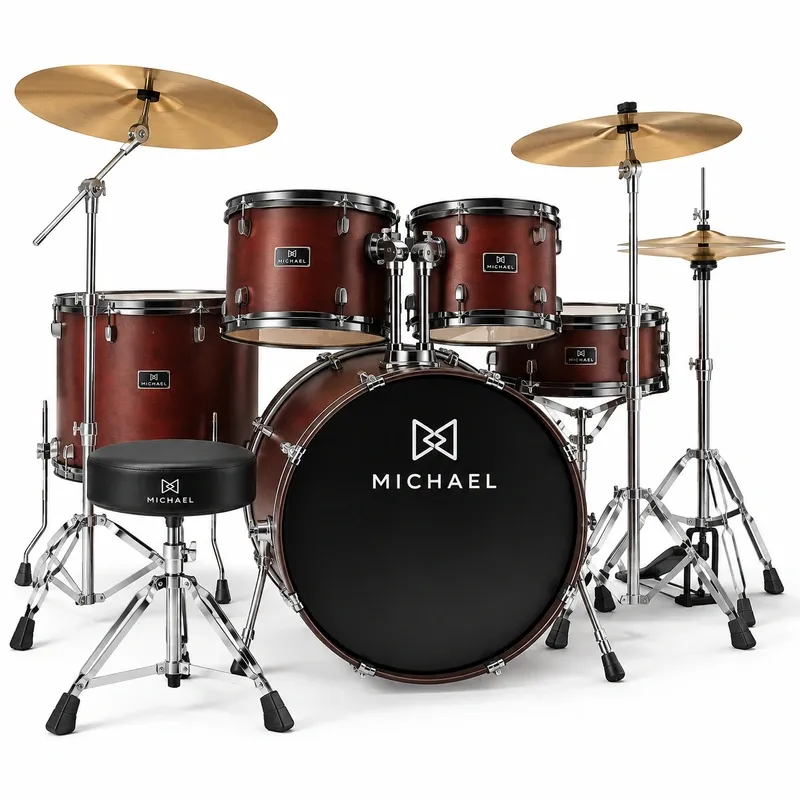 Bateria Michael Trinity Matte Mahog DMT322MMH Bumbo 22",10",12",16" c/ Ferragens, Pratos e Banco BLACK FRIDAY