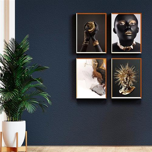 Quadro Abstrato Preto e Dourado Luxo - 4 Telas : QUADROS DECORATIVOS  COMPOSIÇÕES DE LUXO