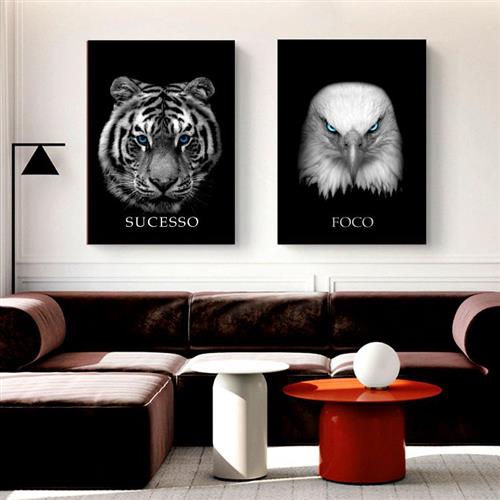 Quadros Decorativos Tigre e Palavras Significados Kit 2 peças