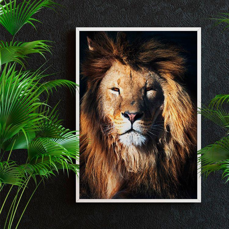 Quadro decorativo leao rei da selva preto e branco