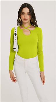 Blusa Morena Rosa Decote Diferenciadao Manga Longa Com Amarração Verde