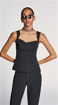 Blusa Morena Rosa Decote Quadrado Alça Com Recorte Preto