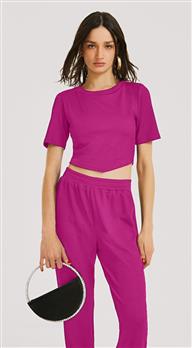 Blusa Morena Rosa Decote Redondo Manga Curta Detalhe Frente Rosa