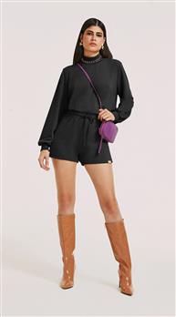 Blusa Morena Rosa Gola Alta Manga Longa Básica Preto