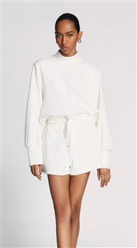 Blusa Morena Rosa Gola Alta Manga Longa Com Recorte Off White