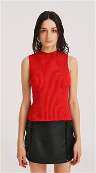 Blusa Morena Rosa Gola Alta Sem Manga Tricôt Coral