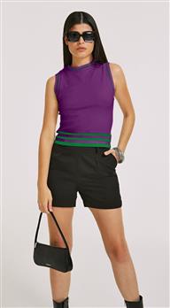 Blusa Morena Rosa Gola Redonda Sem Manga Tricôt Roxo/Verde