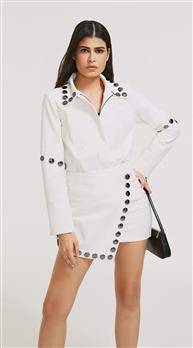 Jaqueta Morena Rosa Reta Detalhe Rebites Off White