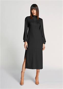 Vestido Morena Rosa Midi Gola Alta Com Fenda Preto