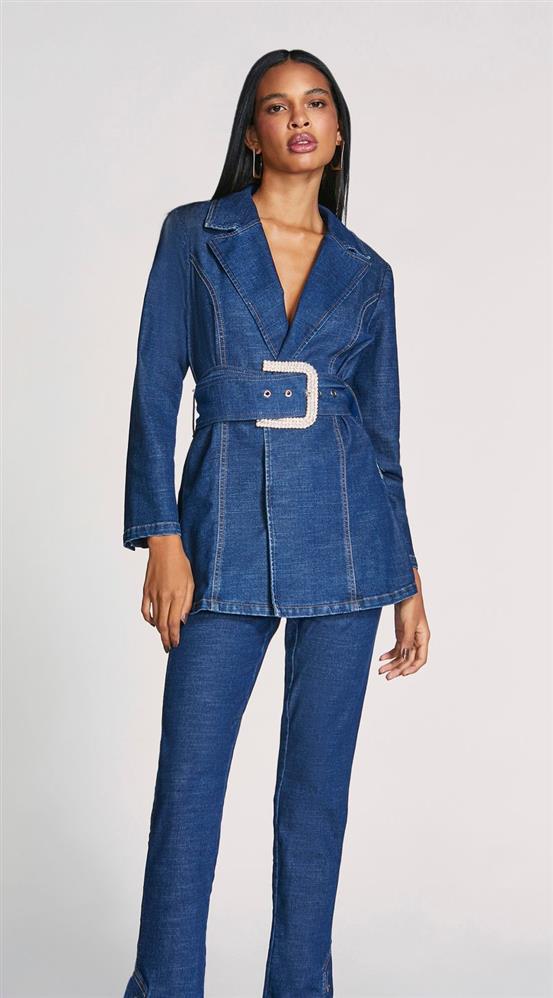 Blazer Morena Rosa Com Fivela Jeans