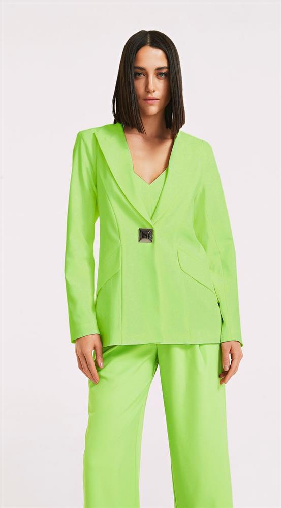 Blazer Morena Rosa Com Recorte Verde